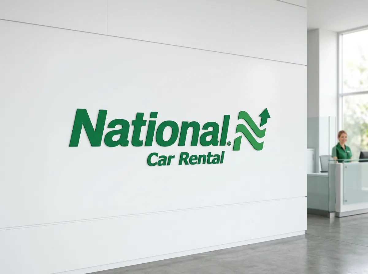 National Car Rental logo, green color scheme, modern sans-serif font, clean background
